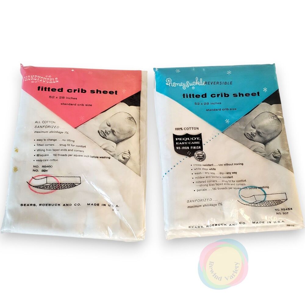 Sears Honeysuckle Vintage 1960s Crib Sheets NIP 52x28